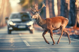 Deer crossing the road