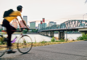 person biking in Portland Oregon